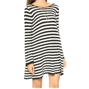 Free People Black and Cream Striped Sweater
